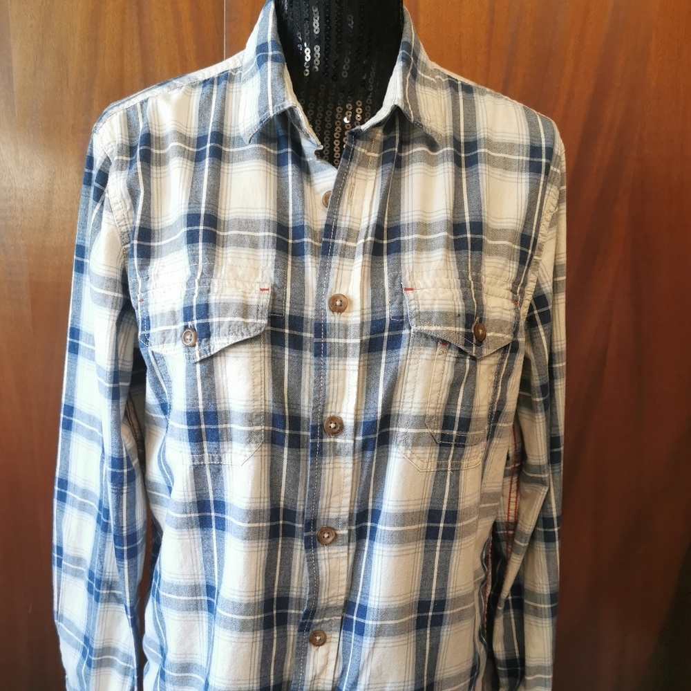 Roots Blue and White Plaid Button Down Shirt